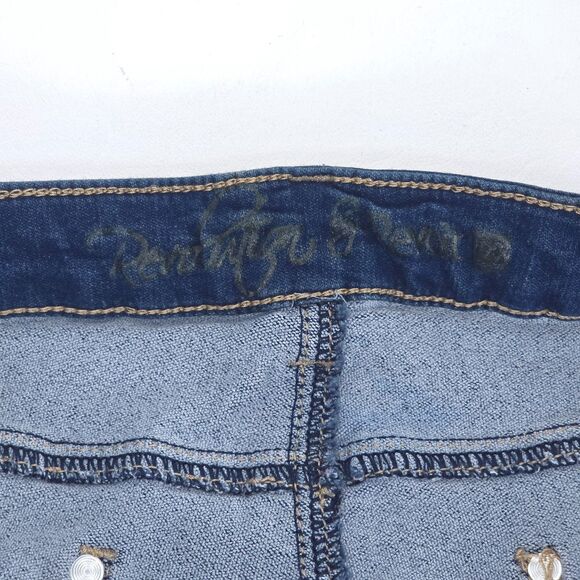 Revolution by Revolt Faded Jean Women 22W Dark Denim Stretch Tapered Distressed - Picture 7 of 16